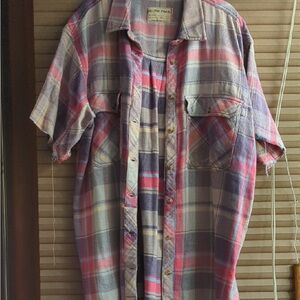 We The Free Plaid Button Down Shirt in Pink and Purple XL